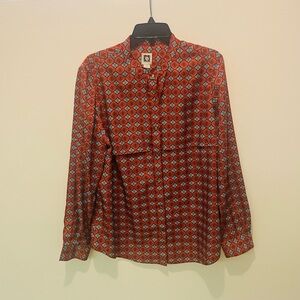 Anne Klein Orange, Black & White Geometric Design Dressy Button Down Shirt